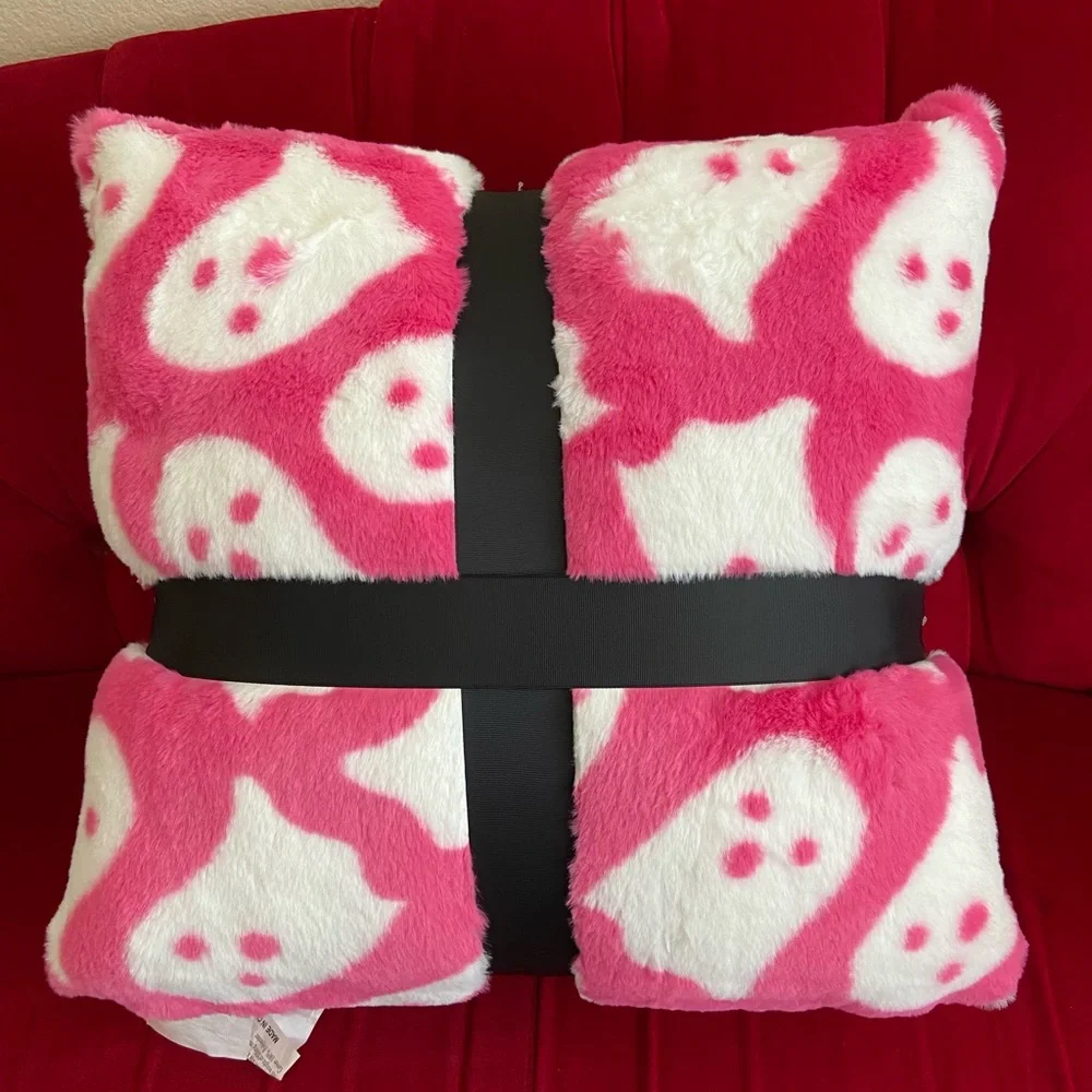 Pink Ghost Halloween Fur Pillow Set of 2 NEW with tag